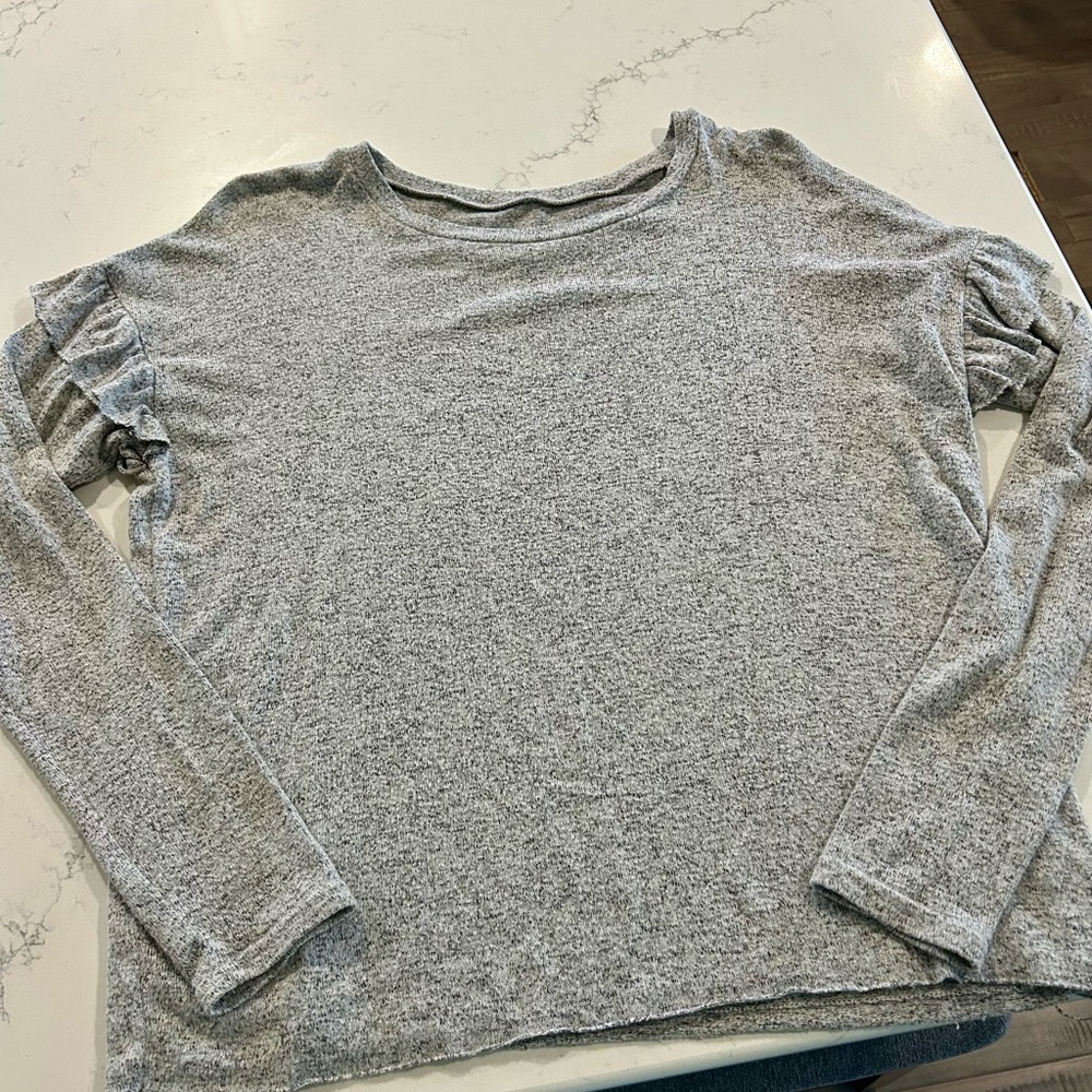 American Eagle Grey Long Sleeve Top with Shoulder Ruffles - Women’s Small